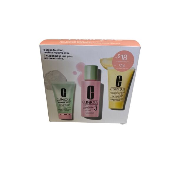 Clinique Skin School Supplies 3 Step Set Cleanser Clarifying Lotion Moisturizing - Picture 1 of 1